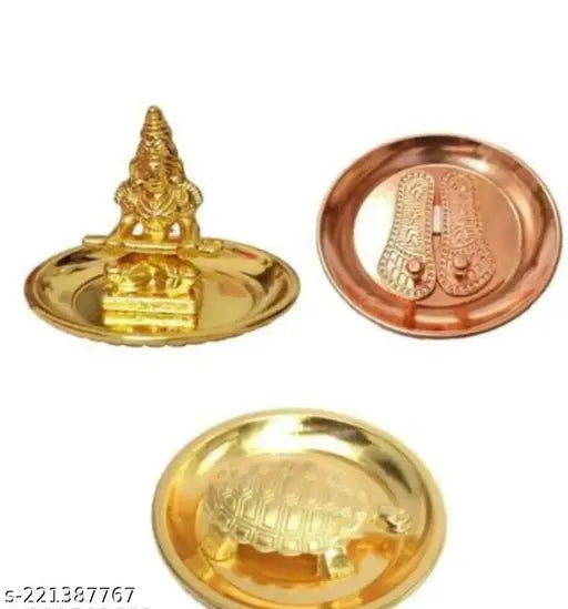 Brass Annapurna Devi maata idol set, pack of 3 for Indian puja articles (1.5cm each)