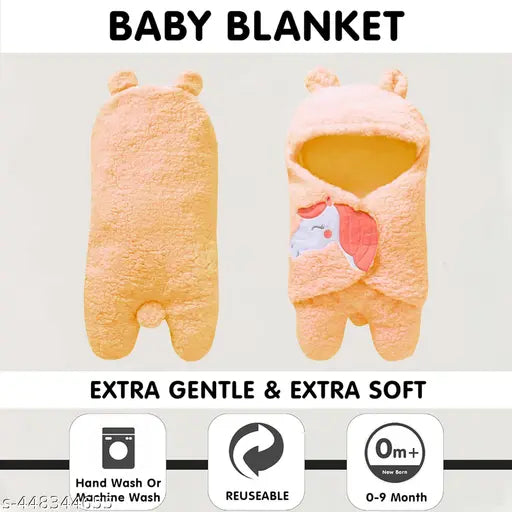 Peach all-season unicorn hooded baby blanket (OYO BABY), ideal for mild winter (06 months), super-soft fleece, lightweight & breathable