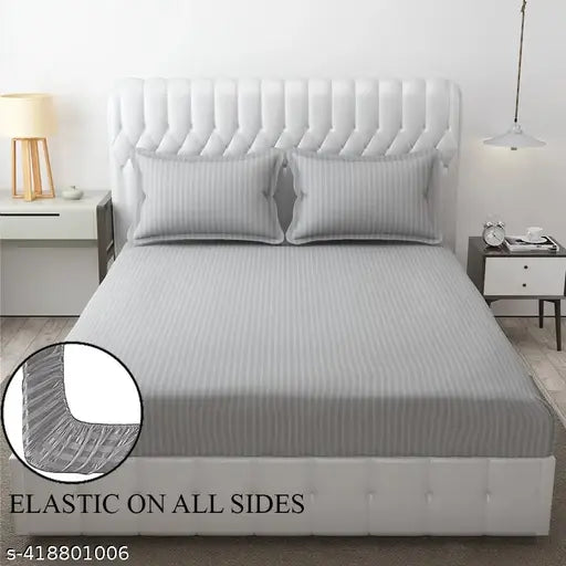 Premium glace cotton double bedsheet and pillow covers, stain-resistant, wrinkle-free, breathable, hypoallergenic. Ideal for home, hotels, guest houses, villas. White color, large size (90x100 inch/228x254 cm), 250 thread count. Wash instructions: Separately at first, cold machine wash, no bleach, no tumble dry, dry in shade. Made in India