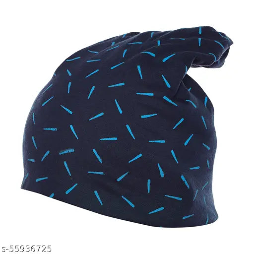 Navy blue cotton beanie cap by Vimal Jonney, women's solid style from India