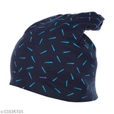 Navy blue cotton beanie cap by Vimal Jonney, women's solid style from India