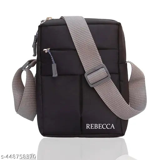 Black shoulder strap sling messenger bag with zip closure