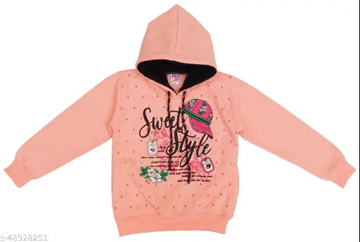 Peach cotton printed full sleeve winter hoodie sweatshirt for boys, stylish and versatile for casual or formal occasions