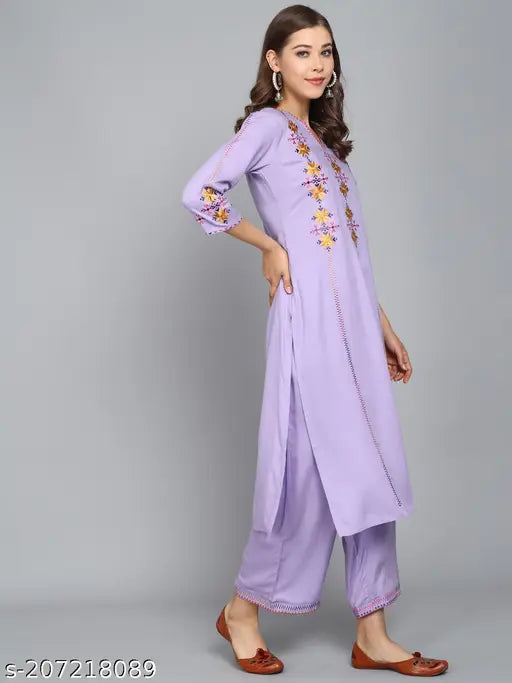 Rayon embroidered kurta set with palazzo bottoms, festive and party-ready Indian women's fashion