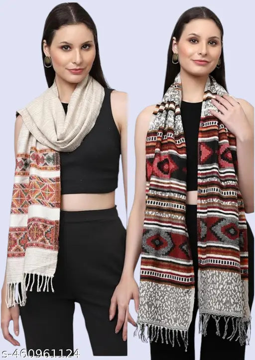 Striped net free-size scarves pack of 2, handcrafted from India