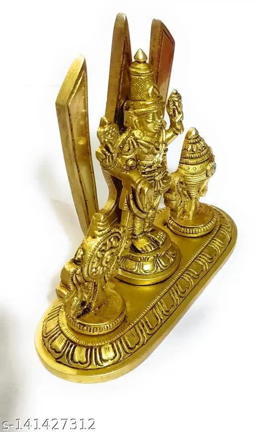 Brass Balaji Shankh Chakkar idol, 350gm, yellow antique for home temple decor, India origin