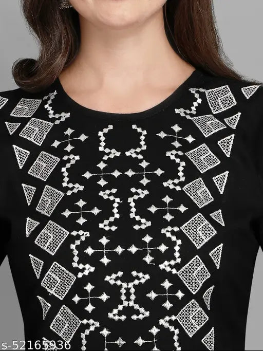 Black rayon women's tunics with embroidered details