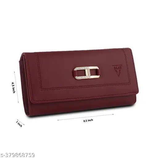 Maroon leather ALSU women's wallet with 4 card pockets, party wear, casual accessories