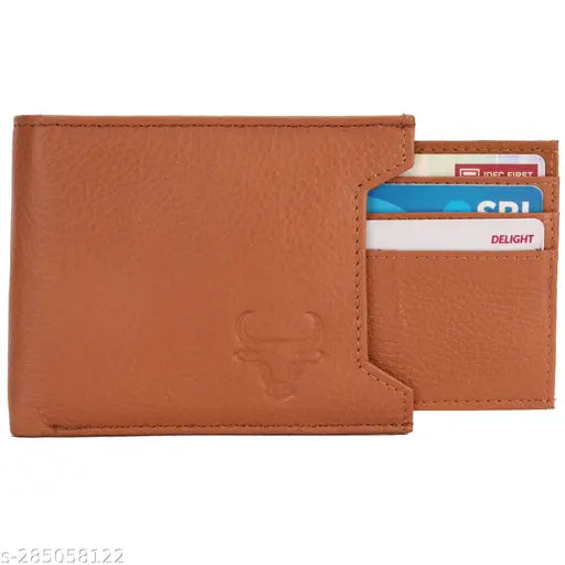 Tan brown genuine leather RFID blocking men's wallet with 2 compartments, perfect for everyday use and lasting style