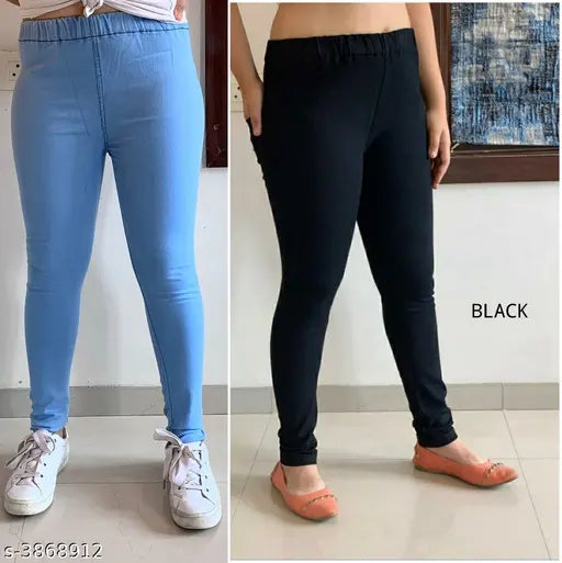 Denim jeggings combo pack (2), black and blue, high-waist women's jeggings from India