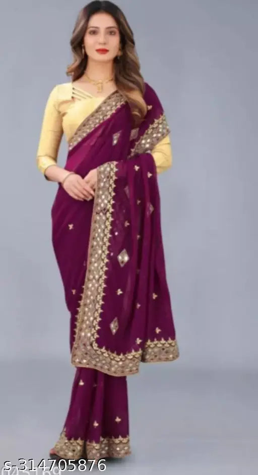 Maroon saree with embroidery and pallu