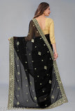 Black saree with heavy kaju embroidery and mirror work