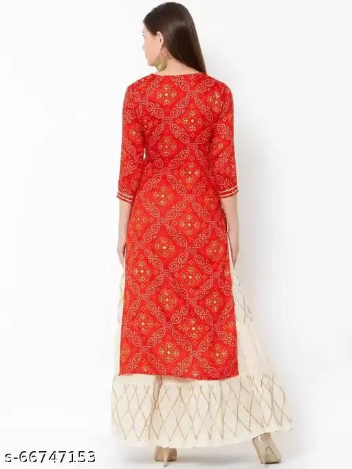 Red kurta with sharara set, long traditional hem, cotton material
