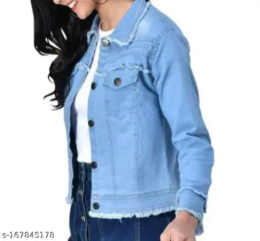 Solid denim women's jacket from India, long-sleeved international style