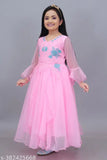 Indian embroidered net gown for girls, three-quarter sleeves, festive wear (sizes: 5-6yrs, 6-7yrs, etc.)