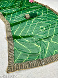 Green georgette saree with lehariya pattern, women's saree with matching blouse