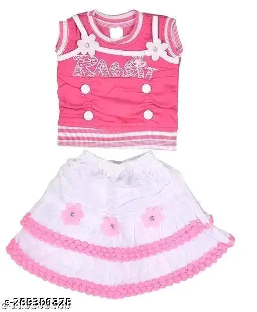 Pink and white cotton top with ruffles and buttons, baby clothes, girls' wear