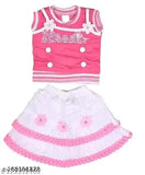 Pink and white cotton top with ruffles and buttons, baby clothes, girls' wear
