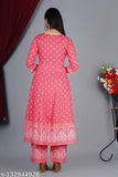 Rayon printed Anarkali dupatta set with three-quarter sleeves, vibrant Indian fashion for women
