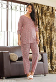 Cotton printed pink night suit for women and girls - stylish, comfortable three-quarter sleeves pajama set, hand-wash