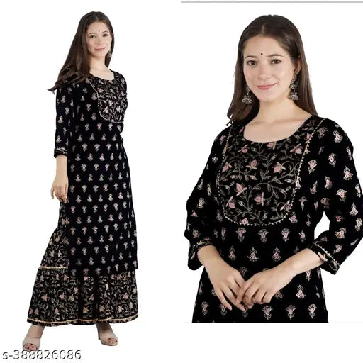 Gold printed rayon women's kurta set