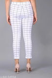 Cotton blend checked women's jeggings, elastic waistband, flattering fit for casual wear