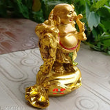 Brass Feng Shui Laughing Buddha sitting on dragon, good luck decorative showpiece from India (8cm x 10cm x 6cm)