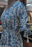 Blue viscose rayon pleated kurti with ethnic motifs embroidery, short sleeves, and various sizes available (S-XXXXL)
