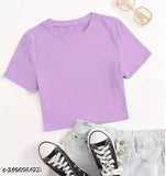 Cotton blend women's crop half sleeve solid t-shirt, short sleeves and XS to XL sizes available