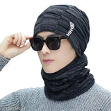 Winter Warm Acrylic Cap & Fur-lined Neck Scarf - Unisex Balaclava, Textured Design, Made in China