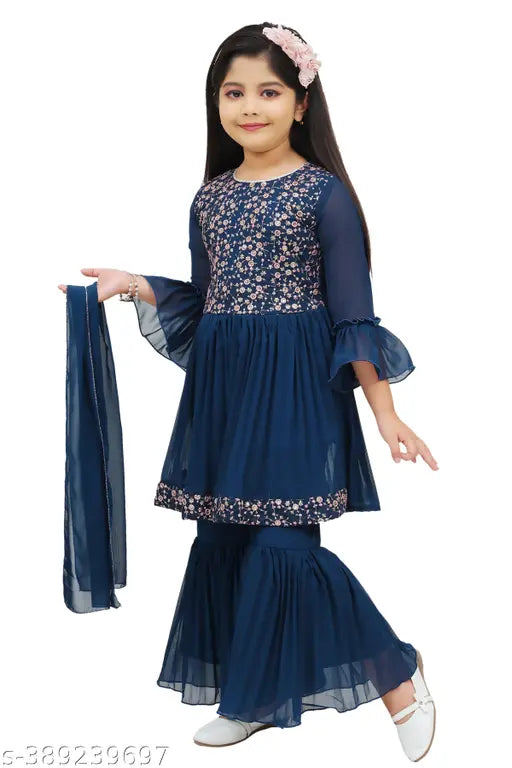 Embroidered Georgette Sharara for Girls' Weeding/Festival & Party Wear