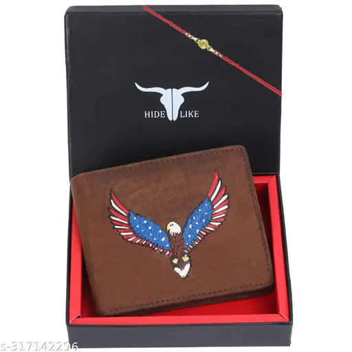 Brown 100% genuine leather RFID protected wallet for men, perfect Rakhi gift with secret compartments and advanced security technology