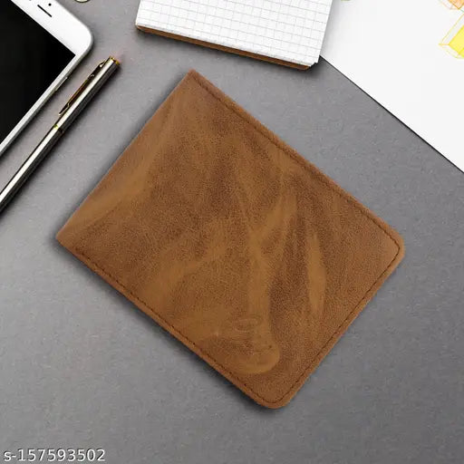Tan faux leather evening/party wallet by Sonrisa Men, featuring 5 card slots, 3 compartments, and 2 zip pockets. Perfect for casual events or as a thoughtful gift for men