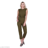 Sleeveless modern crepe jumpsuit, single piece, solid pattern, size S - Indian-made women's fashion