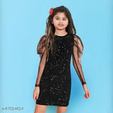 Black mesh lace children's party dress