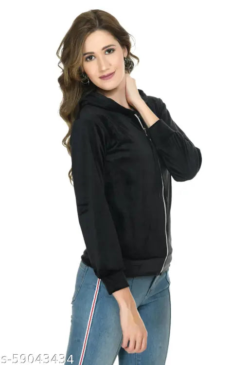 Black velvet Aphrodite solid full sleeve jacket for women