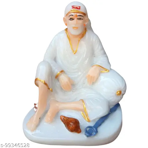 Marble SaiBaba Dwarkamai Idol (4 inches), perfect home decor or car dashboard accessory, traditional Indian God statuette