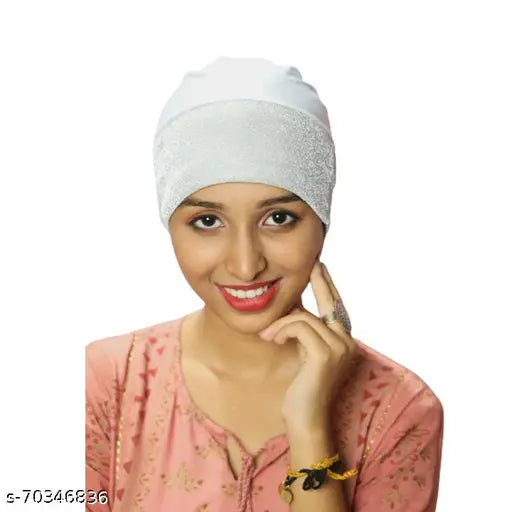 Cotton canvas Shimmer Cap Hijab Cap pack, black and white textured patterned head wrap for women, Indian origin
