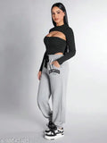 Grey abstract jogger pants by Tabadtod for women