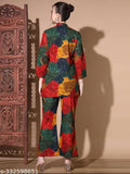 Camouflage print cotton multicolor co-ord set for women, three-quarter sleeves, Indian origin