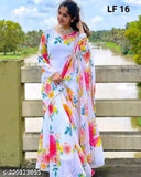Georgette printed net long-sleeve classy elegant women gown, size N (36/48/34/36/13), India
