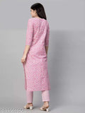 New kids girls cotton blend A-line kurta set with harem pants, printed top and three-quarter sleeves, size 9-10 years