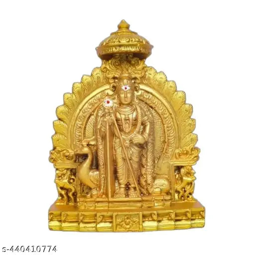 Gold-toned Poly Resin Murugan Idol, 5 inches tall for Pooja room decoration