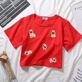 Trendy cotton women's t-shirt with printed design, short sleeves, size XS (32in bust, 15in length)