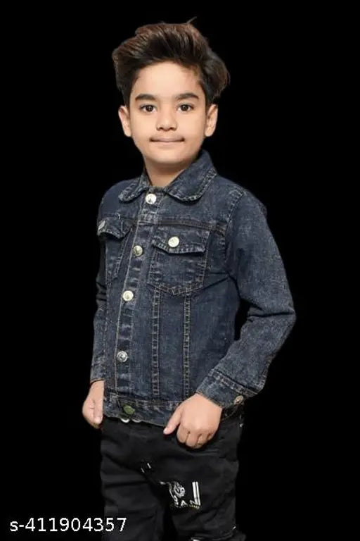 Blue denim boys' jacket with long sleeves