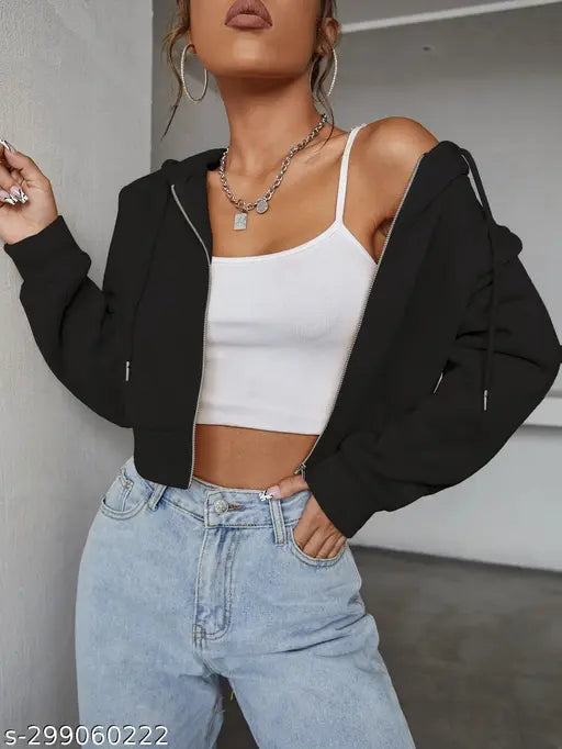 Women's cotton solid crop sweatshirt, long sleeves, XS-XXXL sizes available