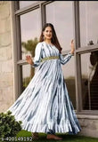 White Delta Georgette long sleeve printed gown with dupatta, elegant Western design for casual occasions, hand wash only, available in S-3XL sizes