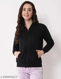 Black fleece long sleeve zip-up hoody for women/girls, 100% high-quality assured, comfortable and cozy