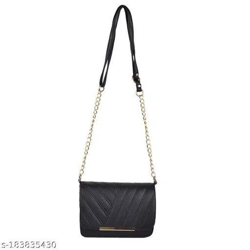 PU synthetic leather crossbody sling bag with chain strap, for women