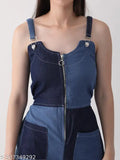 Denim sleeveless women's jumpsuit (DCW24-130), solid net design for effortless fashion, Indian origin